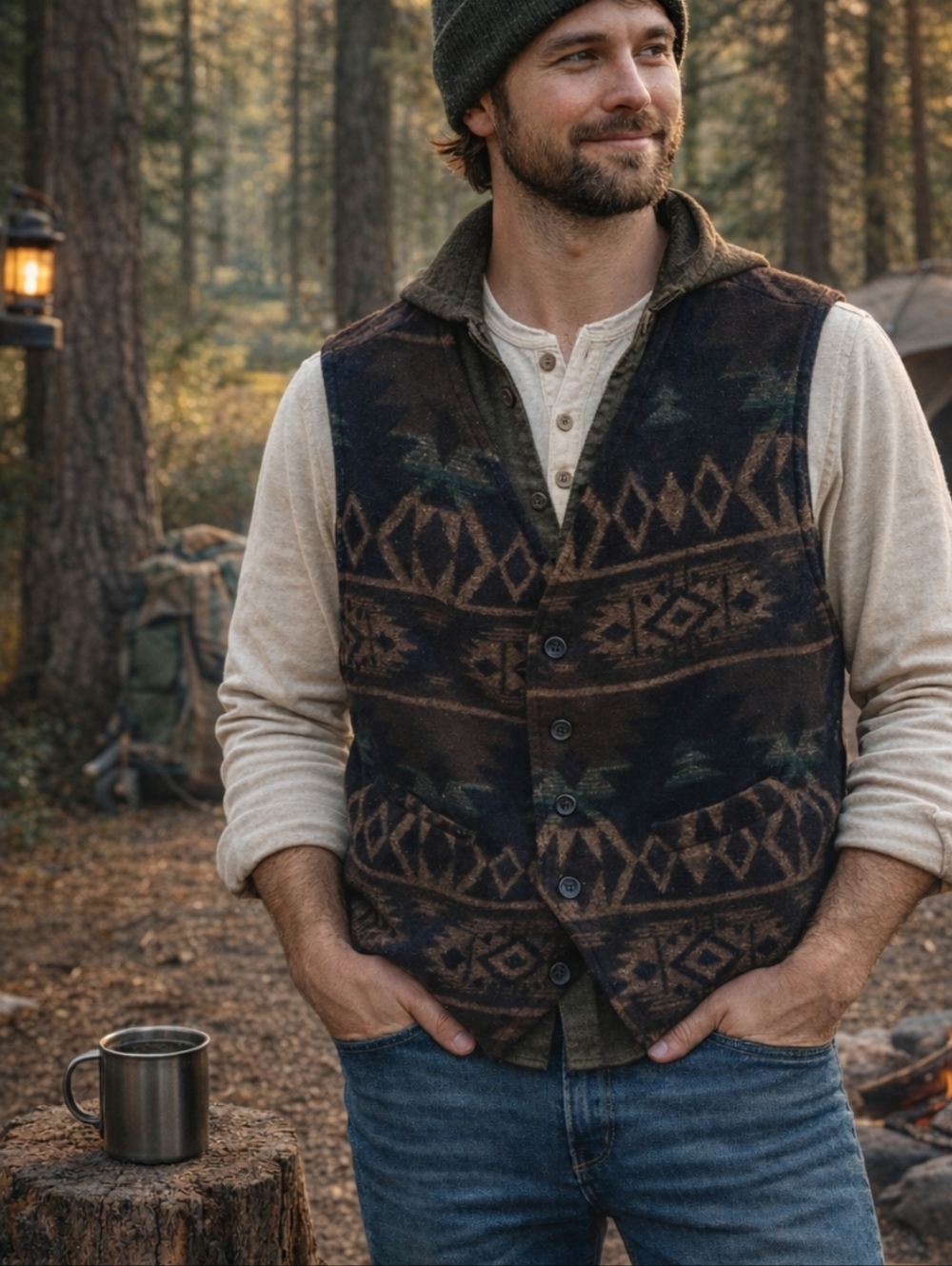 Mens Southwestern Tribal Size Large Rustic Western Campcore Wool Blend